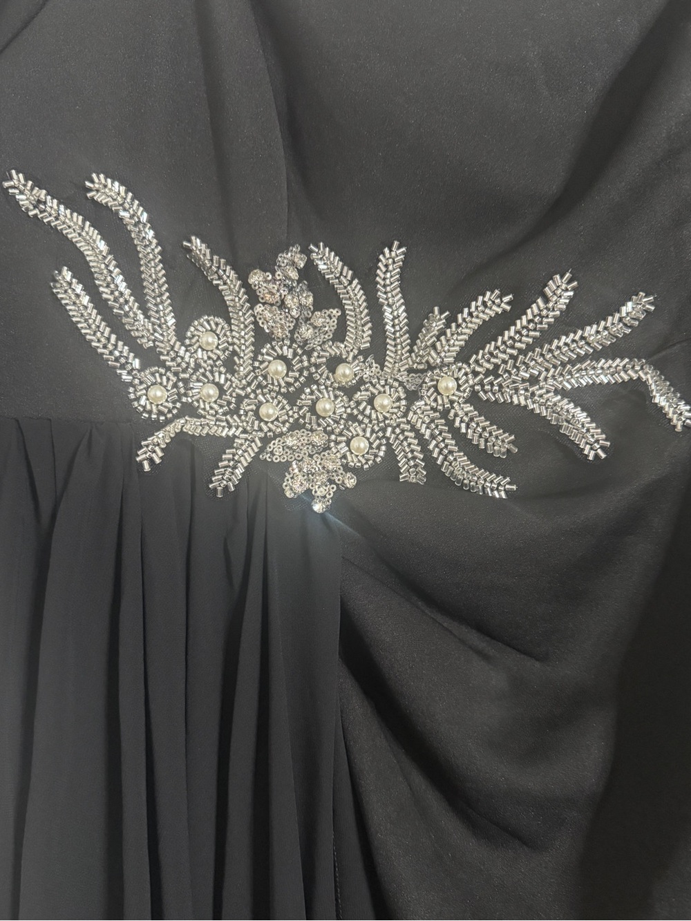 Black Silver Plus Size Embellished One Cold Shoulder Formal Evening Gown Sz 18 - Picture 10 of 16